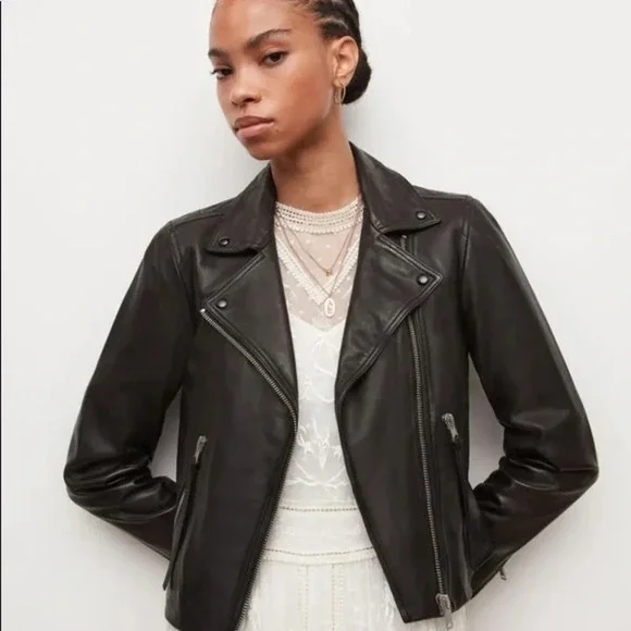 NEW ALL SAINTS DALBY LEATHER BIKER JACKET SIZE 10 B2070 - Picture 2 of 6